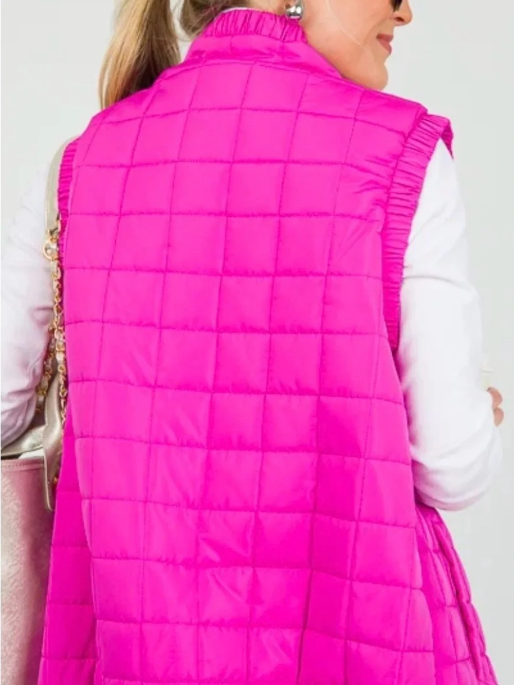 TCEC Quilted Cinch Trim Vest, Fuchsia